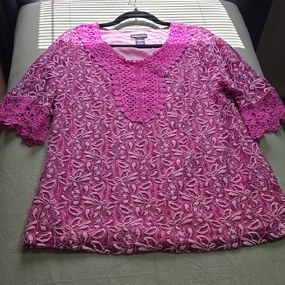 Lauren Michelle Pink Short Sleeve Lace Blouse